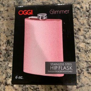 OGGI Pink Glimmer Stainless Steel Hip Flask NWB